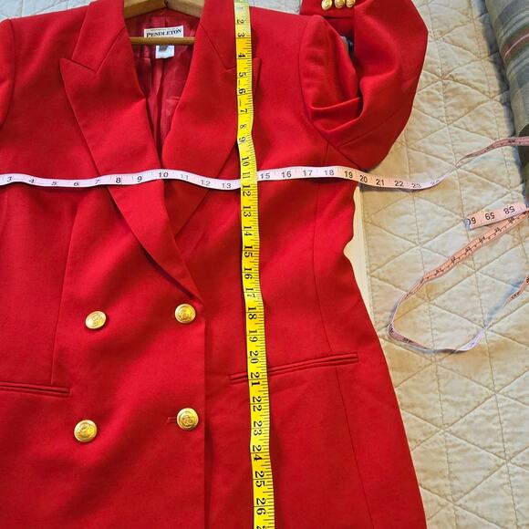 Pendleton Suit Coat Women's 8 Red Wool Gold Button Double Breasted Career Preppy - Picture 11 of 12